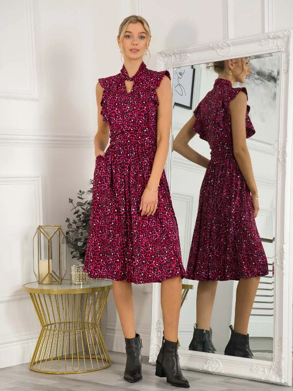 Maxi dresses with pom - pom trims for a playful and festive lookMaahi Frilly Midi Dress, Pink Animal Maxi dresses with pom - pom trims for a playful and festive lookMaahi Frilly Midi Dress, Pink Animal