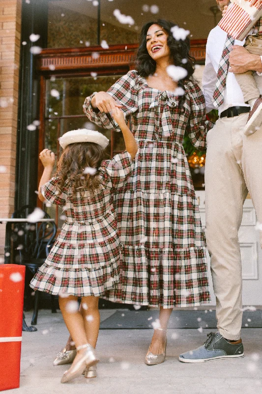 Floral print maxi dresses for summer garden partiesMerry Dress in Holiday Plaid