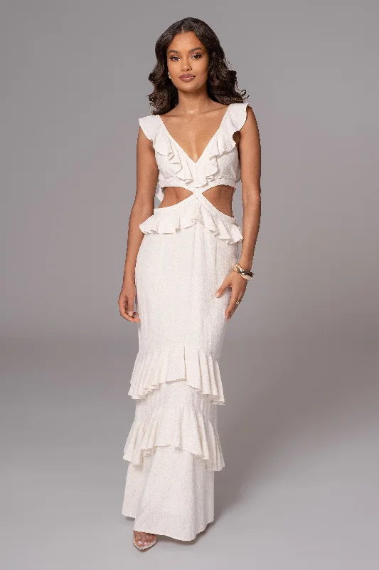 Maxi dresses with cold - shoulder cutouts for a trendy lookNatural Sunshine Ruffle Linen Dress Maxi dresses with cold - shoulder cutouts for a trendy lookNatural Sunshine Ruffle Linen Dress