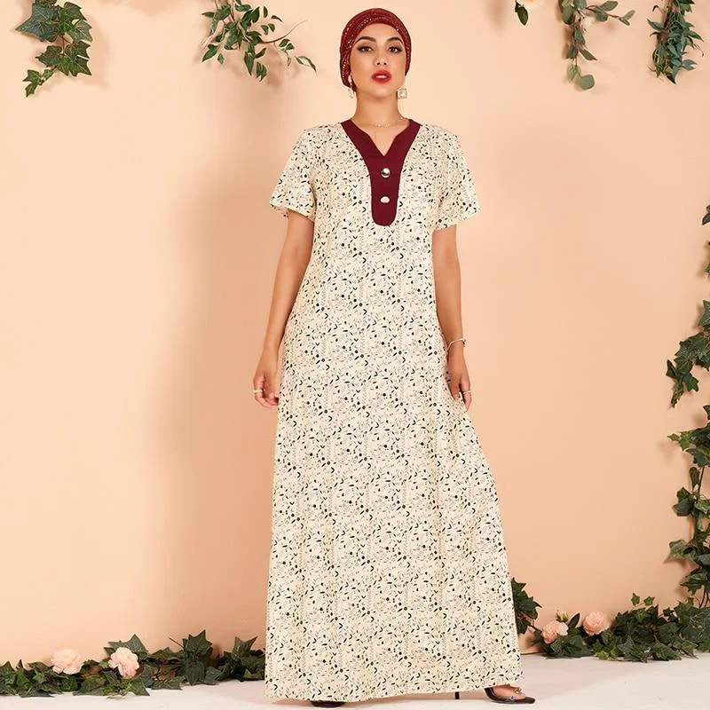 Maxi dresses with patchwork designs for a one - of - a - kind styleFashionSierra - New Summer Long Dress Women Apricot Floral Print Chiffon Vintage V-neck Short Sleeve Arab Robes Loose Party Maxi Dresses Maxi dresses with patchwork designs for a one - of - a - kind styleFashionSierra - New Summer Long Dress Women Apricot Floral Print Chiffon Vintage V-neck Short Sleeve Arab Robes Loose Party Maxi Dresses