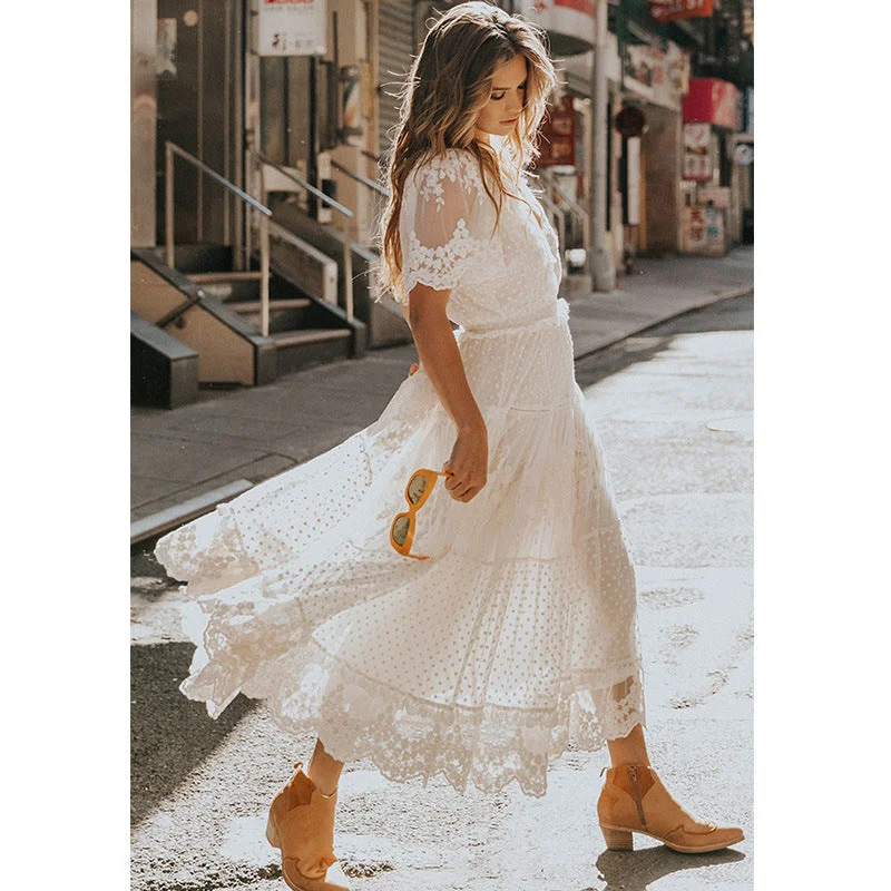Maxi dresses with a V - neckline for a flattering and elongating shapeBerriesJam - Semi See Through White Lace Long Dress Maxi dresses with a V - neckline for a flattering and elongating shapeBerriesJam - Semi See Through White Lace Long Dress