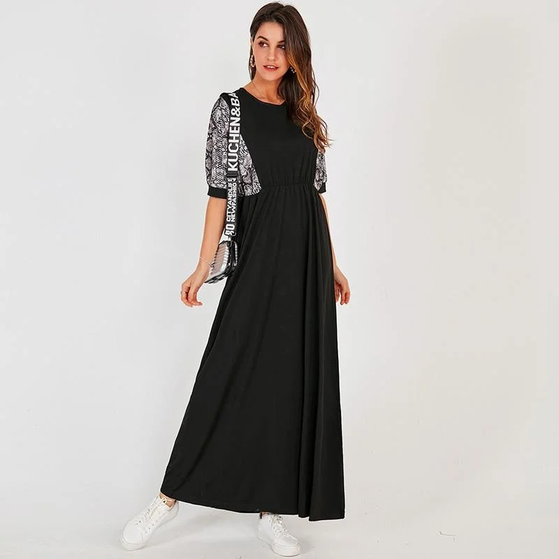 Maxi dresses with bow accents at the waist for a sweet appearanceFashionSierra - Summer New Women Long Dress Black Casual Fashion Snake Print Stitching Elastic Waist O-neck Half Sleeve Maxi Dresses Robe Maxi dresses with bow accents at the waist for a sweet appearanceFashionSierra - Summer New Women Long Dress Black Casual Fashion Snake Print Stitching Elastic Waist O-neck Half Sleeve Maxi Dresses Robe
