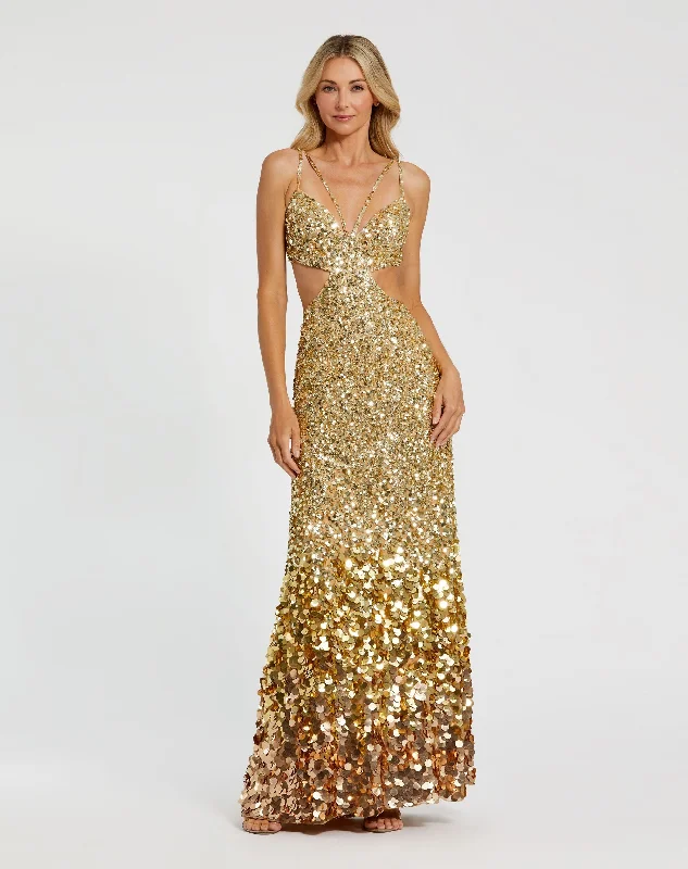 Maxi dresses with a paisley print for a classic and elegant styleThin Strap Cut Out Gown With Ombre Sequins Maxi dresses with a paisley print for a classic and elegant styleThin Strap Cut Out Gown With Ombre Sequins
