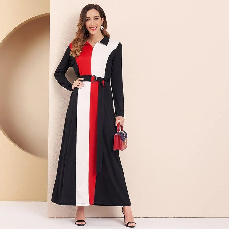 Maxi dresses with a button - down front for a classic lookFashionSierra - Women Dress Office Lady Elegant Color Block Turn-down Collar Long Sleeve Belted Maxi Dress Maxi dresses with a button - down front for a classic lookFashionSierra - Women Dress Office Lady Elegant Color Block Turn-down Collar Long Sleeve Belted Maxi Dress