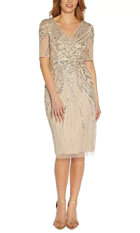 Strapless wedding guest dresses with rhinestone - studded bodicesAdrianna Papell AP1E209809 - Beaded V Neck Mesh Dress Strapless wedding guest dresses with rhinestone - studded bodicesAdrianna Papell AP1E209809 - Beaded V Neck Mesh Dress