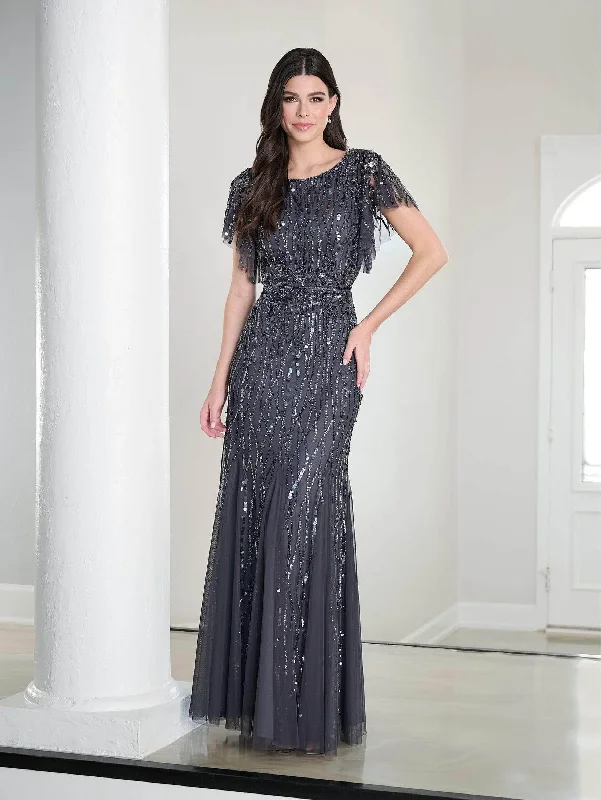 Wrap - style wedding guest dresses with bow accentsAdrianna Papell Platinum 40452 - Sequin Flutter Sleeve Long Dress Wrap - style wedding guest dresses with bow accentsAdrianna Papell Platinum 40452 - Sequin Flutter Sleeve Long Dress