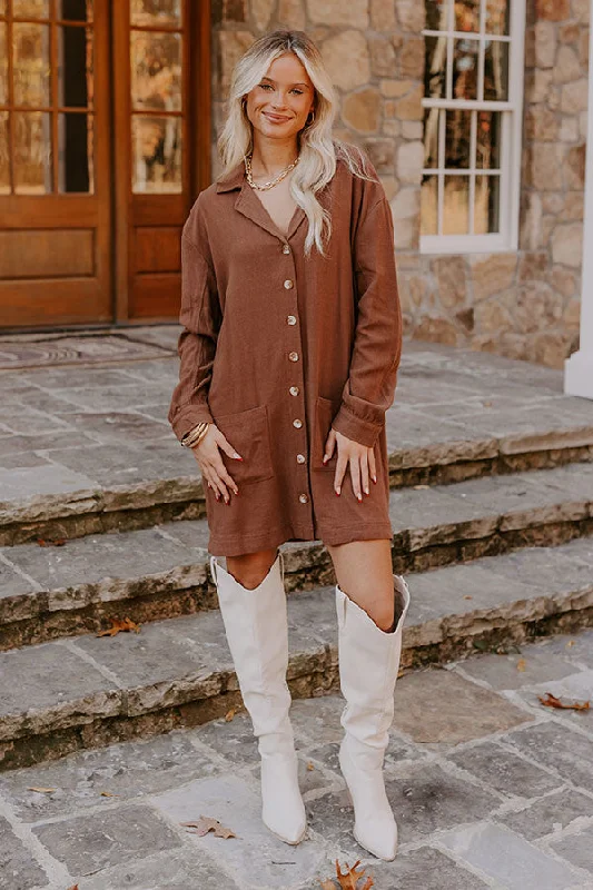 Mini dresses with empire waists for a flattering fitAfternoon Escape Linen-Blend Mini Dress in Chocolate