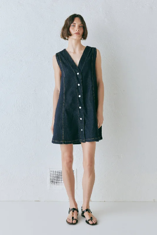 Floral print mini dresses for summer partiesAston Denim Mini Dress Indigo