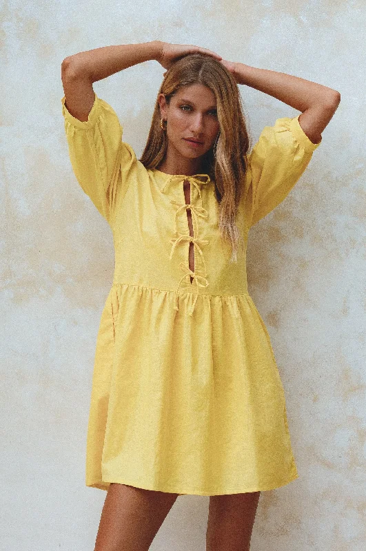 Mini dresses with off - the - shoulder stylesBeatrice Puff Sleeve Linen Mini Dress