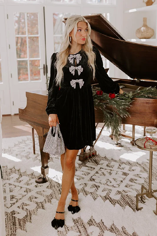Mini dresses with wrap - around stylesBows And Kisses Velvet Mini Dress in Black
