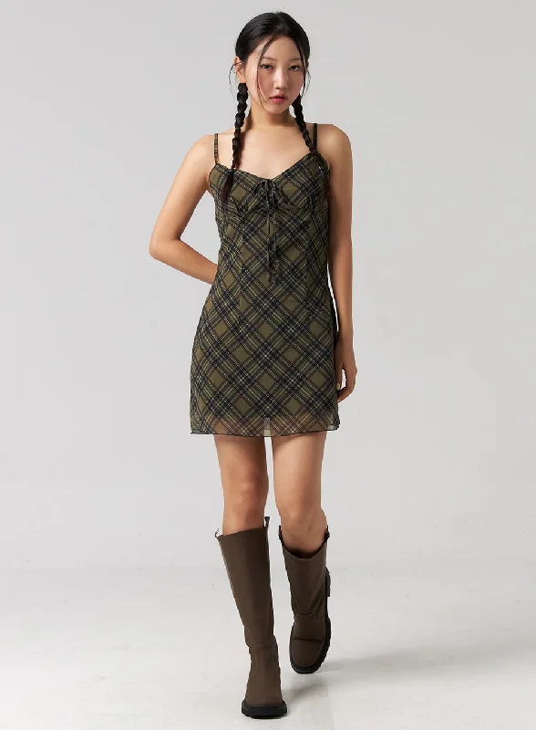 Mini dresses with button - down frontsCheckered Camisole Mini Dress CG321