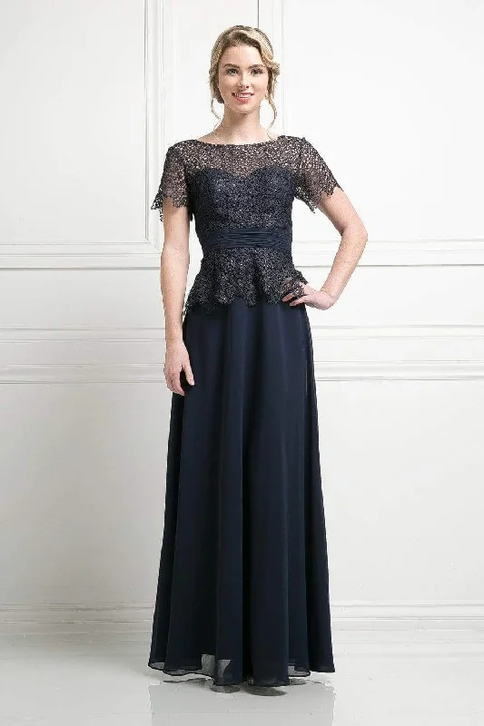 Cinderella Divine - Lace Short Sleeve Illusion Bateau Sheath Dress