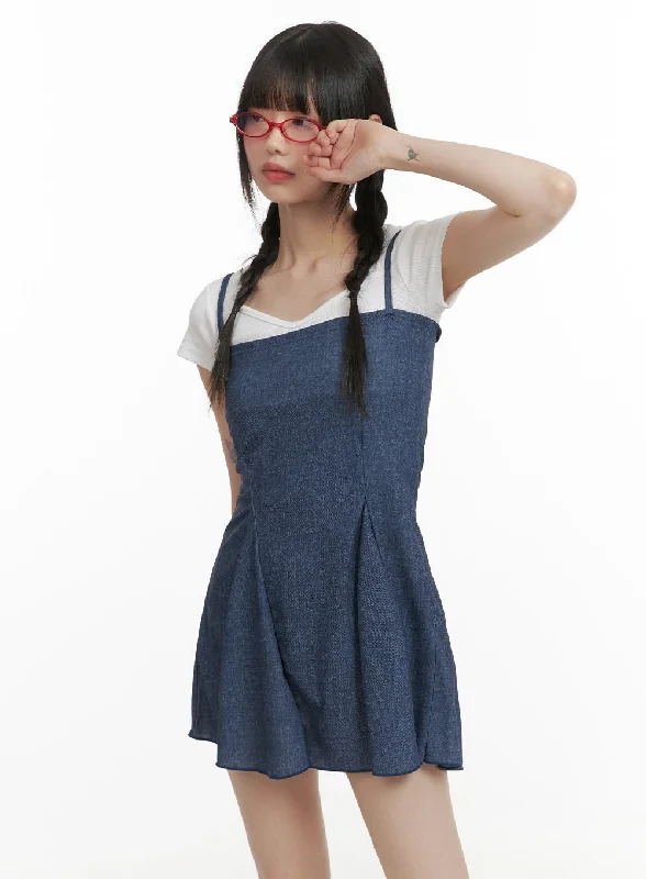 Mini dresses with fringe for a bohemian styleDenim Sleeveless Mini Dress CY414