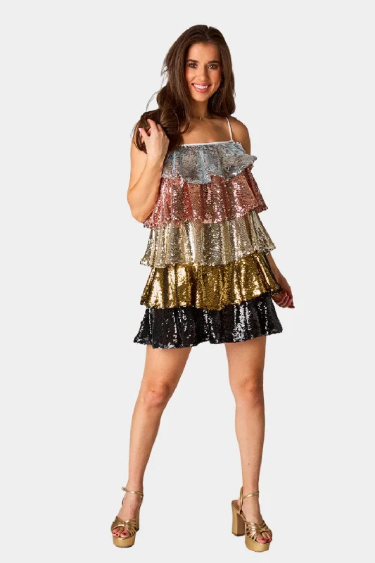Mini dresses with ribbed textures for a unique appearanceDisco Tiered Sequin Short Dress - Glamour Mini dresses with ribbed textures for a unique appearanceDisco Tiered Sequin Short Dress - Glamour