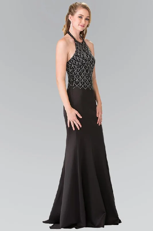 Elizabeth K - GL2285 Beaded Halter Trumpet Dress