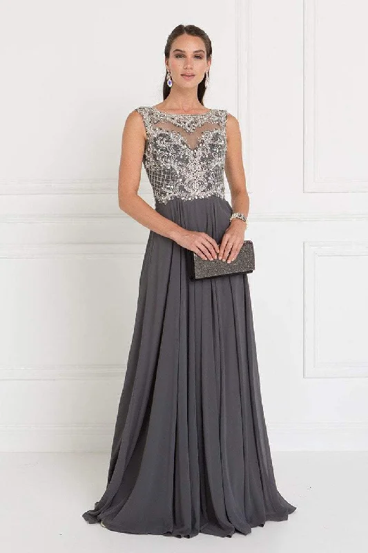 Elizabeth K - GL1565 Jeweled Illusion Bateau Chiffon A-line Gown