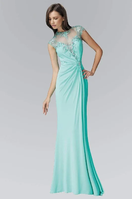 Elizabeth K - GL2011 Jeweled Illusion Jewel Neck Dress