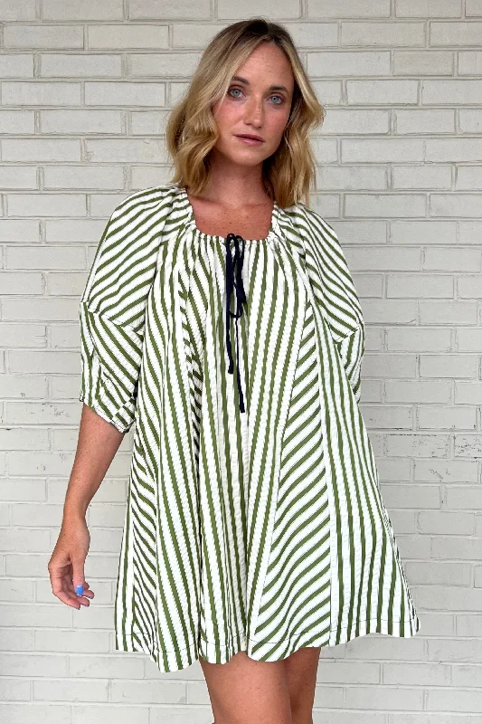 Mini dresses with pleated skirts for a classic lookFalling Again Striped Dress - Olive Mini dresses with pleated skirts for a classic lookFalling Again Striped Dress - Olive