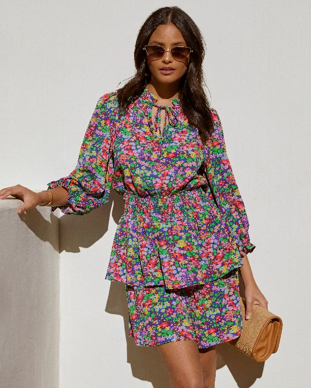 Ruffled mini dresses for a romantic touchFatima Floral Tiered Mini Dress