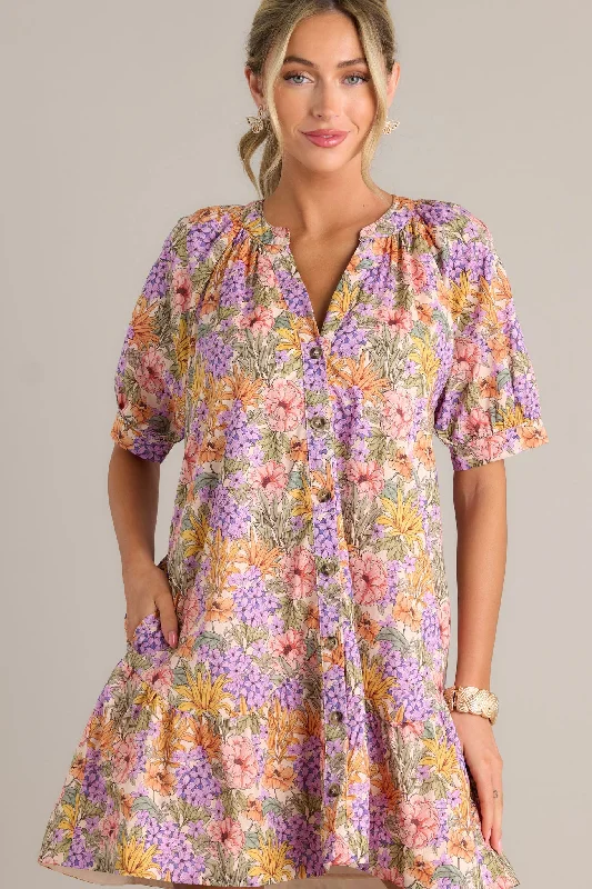 Mini dresses with pom - pom trims for a playful feelGarden Glow 100% Cotton Lavender Mini Shirt Dress Mini dresses with pom - pom trims for a playful feelGarden Glow 100% Cotton Lavender Mini Shirt Dress