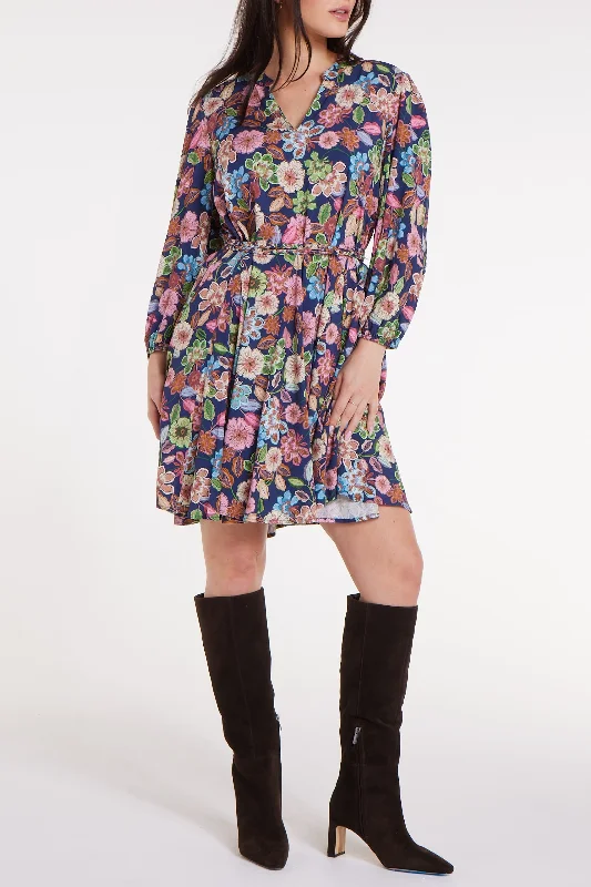 Mini dresses with polka dot patternsGayle Belted Collard Mini Dress in Navy Floral
