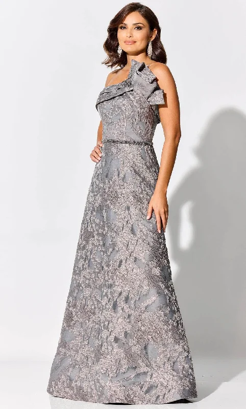 Ivonne D ID304 - Asymmetric Neck Brocade Evening Gown