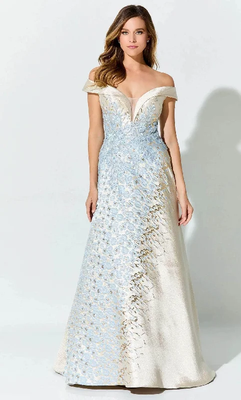 A - line cocktail wedding guest dresses in pastel colorsIvonne D ID929 - Off Shoulder Floral Brocade Gown A - line cocktail wedding guest dresses in pastel colorsIvonne D ID929 - Off Shoulder Floral Brocade Gown
