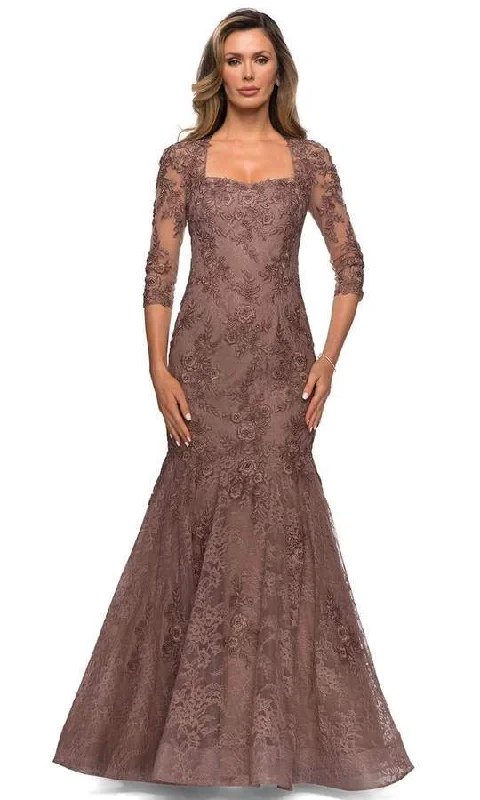 La Femme - Square Neck Lace Embroidered Mermaid Gown 28033SC