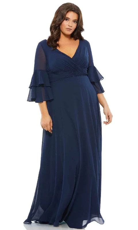Wedding guest dresses with high - low hems and floral appliquesMac Duggal 67913 - Circular Flounce Quarter Sleeved Chiffon Dress Wedding guest dresses with high - low hems and floral appliquesMac Duggal 67913 - Circular Flounce Quarter Sleeved Chiffon Dress