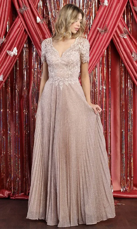 Strapless wedding guest dresses with rhinestone - studded bodicesMay Queen MQ1902B - Scallop Modest Pleated A-line Gown