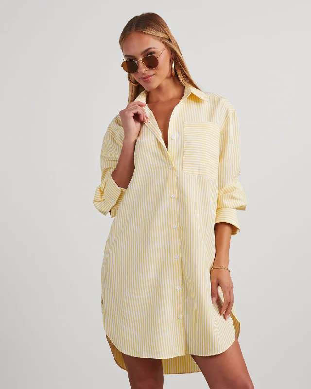 Mini dresses with tiered skirts for added volumeMeagan Striped Mini Shirt Dress