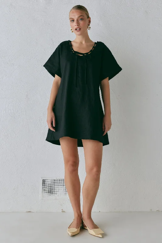 Polyester mini dresses for easy careNellie Linen Mini Dress Black