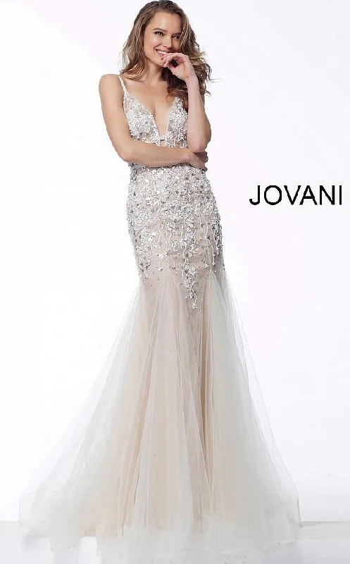 Lace - trimmed wedding guest dresses in blush pinkJovani 65325 Long Spaghetti Strap Evening Gown Lace - trimmed wedding guest dresses in blush pinkJovani 65325 Long Spaghetti Strap Evening Gown