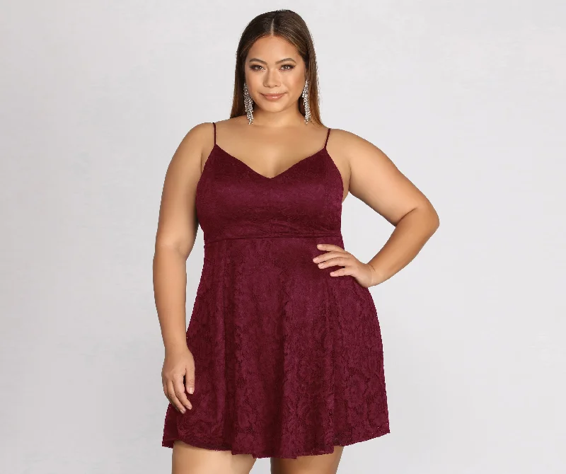 Leather mini dresses for a edgy stylePlus Flirty Lace Skater Dress