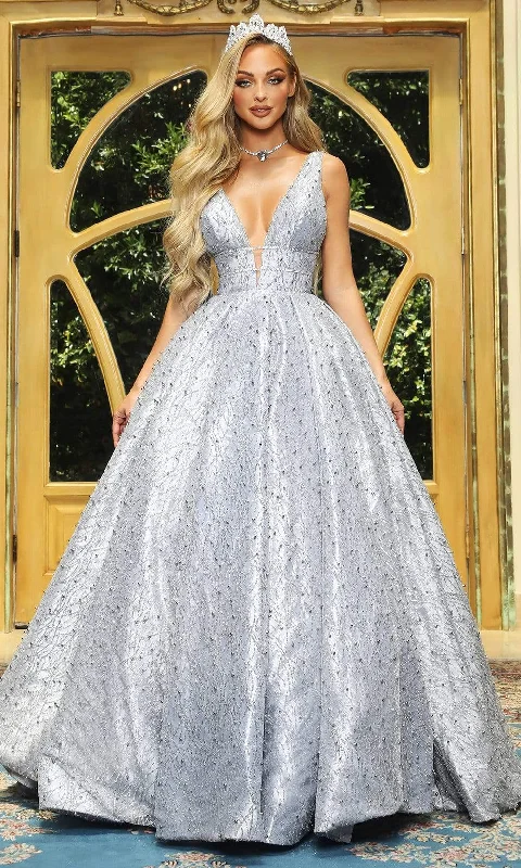 Wedding guest dresses with pom - pom trims for a playful lookPortia and Scarlett - Cinderella Plunging Glitter Ballgown Wedding guest dresses with pom - pom trims for a playful lookPortia and Scarlett - Cinderella Plunging Glitter Ballgown