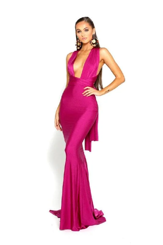 Maxi wedding guest dresses with floral prints for summer weddingsPortia and Scarlett PS6110 - Plunging Neck Sheath Formal Dress Maxi wedding guest dresses with floral prints for summer weddingsPortia and Scarlett PS6110 - Plunging Neck Sheath Formal Dress