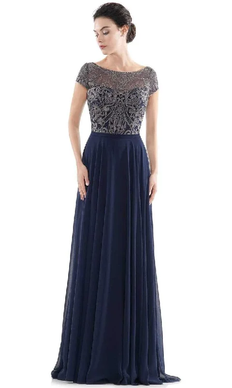 Rina Di Montella - Sheer Neck Embroidered Bodice Chiffon Gown RD2719