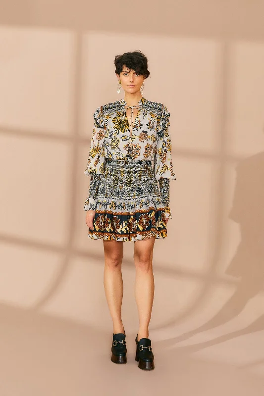 Mini dresses with off - the - shoulder stylesSilver Floral Tapestry Mini Dress