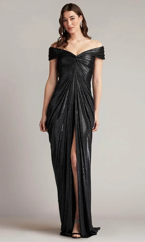 Ribbed - texture wedding guest dresses in neutral colorsTadashi Shoji BSJ24630L - Off Shoulder Lame Evening Gown Ribbed - texture wedding guest dresses in neutral colorsTadashi Shoji BSJ24630L - Off Shoulder Lame Evening Gown