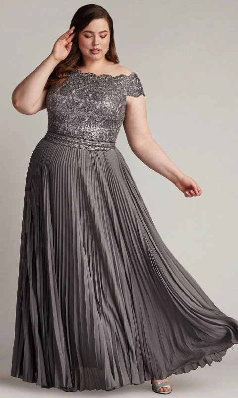 Wedding guest dresses with puff sleeves and knee - length hemsTadashi Shoji CFC24341LQ - Embroidered Pleated A-Line Evening Gown Wedding guest dresses with puff sleeves and knee - length hemsTadashi Shoji CFC24341LQ - Embroidered Pleated A-Line Evening Gown