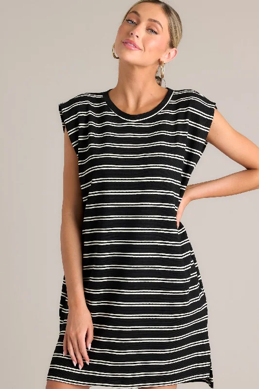 Mini dresses with spaghetti straps for a delicate lookVintage Voyage Black Stripe Cap Sleeve Mini Dress Mini dresses with spaghetti straps for a delicate lookVintage Voyage Black Stripe Cap Sleeve Mini Dress