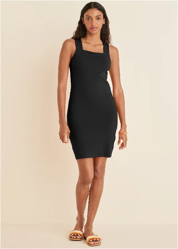 Sequined mini dresses for New Year's EveSquare Neck Tank Dress - Black