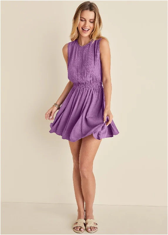Mini dresses with abstract prints for an artistic lookCrinkle Viscose Mini Dress - Purple