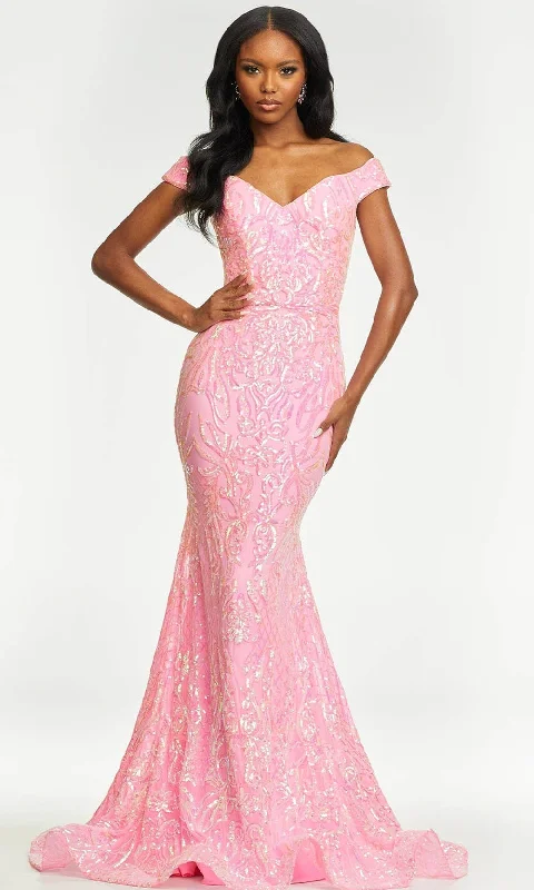 Prom dresses with illusion necklines and crystal embellishments for a formal affairAshley Lauren - 11112 Off Shoulder Sequin Gown Prom dresses with illusion necklines and crystal embellishments for a formal affairAshley Lauren - 11112 Off Shoulder Sequin Gown