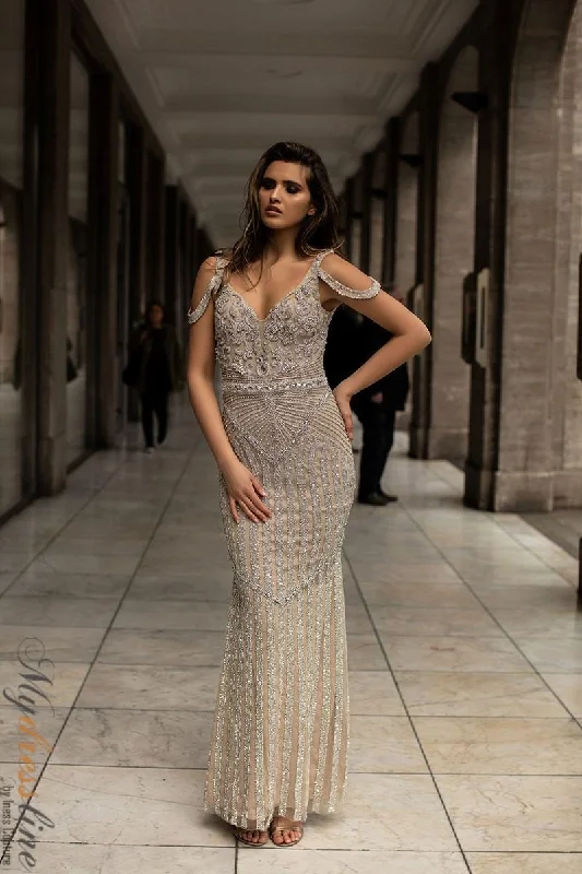 Formal dresses with one - shoulder ruffled straps and sequined bodices for a trendy and eye - catching lookChic and Holland HF1541