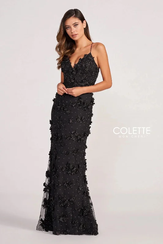 Colette CL2058 Long Formal 3D Flowers Prom Dress