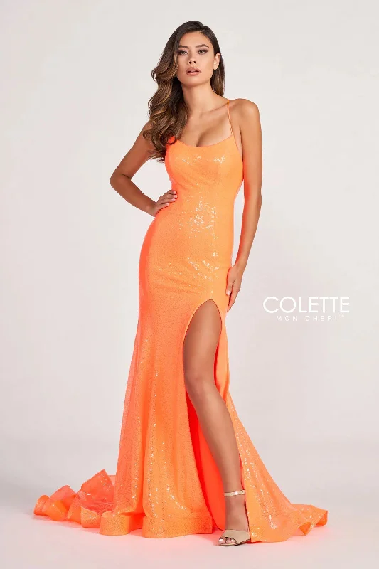 Colette CL2060 Fitted Long Formal Sequin Prom Dress