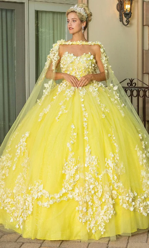 Formal dresses with abstract print panels and rhinestone embellishments for a unique formal eventDancing Queen 1725 - Strapless with Long Cape Ballgown Formal dresses with abstract print panels and rhinestone embellishments for a unique formal eventDancing Queen 1725 - Strapless with Long Cape Ballgown