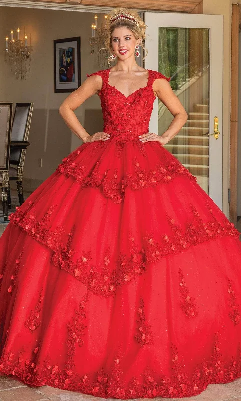 A - line formal dresses with beaded lace appliques for formal eventsDancing Queen 1735 - Cap Sleeve Ruffle Ballgown A - line formal dresses with beaded lace appliques for formal eventsDancing Queen 1735 - Cap Sleeve Ruffle Ballgown