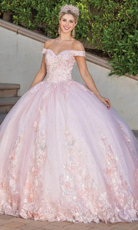 Prom dresses with side - slit skirts and beaded fringes for a glamorous appearanceDancing Queen 1748 - 3D floral Embellished Off-Shoulder Ballgown Prom dresses with side - slit skirts and beaded fringes for a glamorous appearanceDancing Queen 1748 - 3D floral Embellished Off-Shoulder Ballgown
